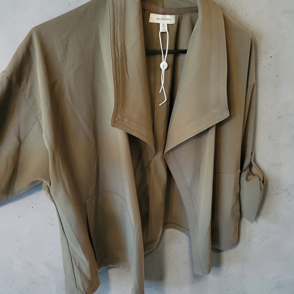 Max Studio Olive Utility Open-Front Jacket - image 2
